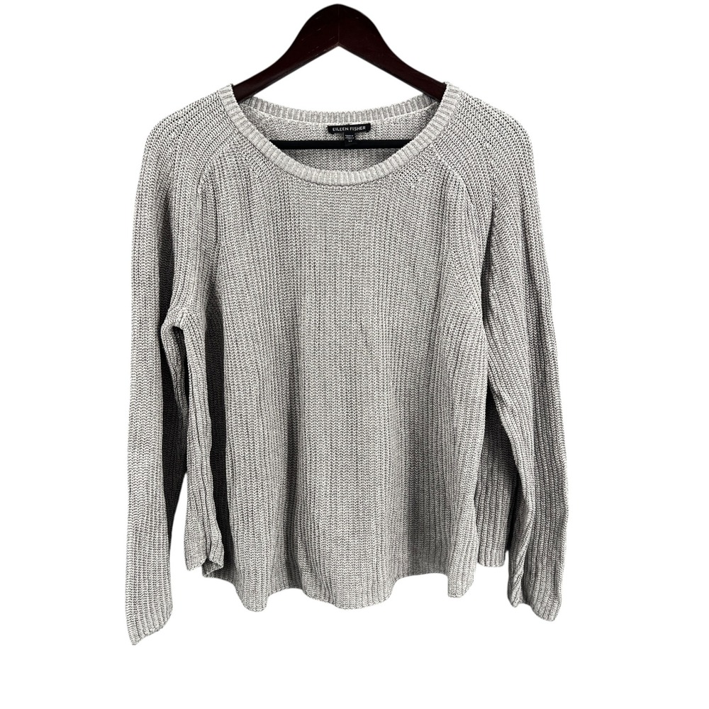 Eileen Fisher Organic Cotton Tencel Knit Sweater Gray Small Lightweight Pullover
